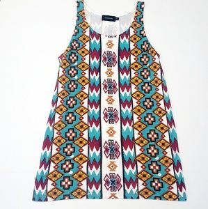 Minkpink | Teal Geometric Print Chevron Dress M